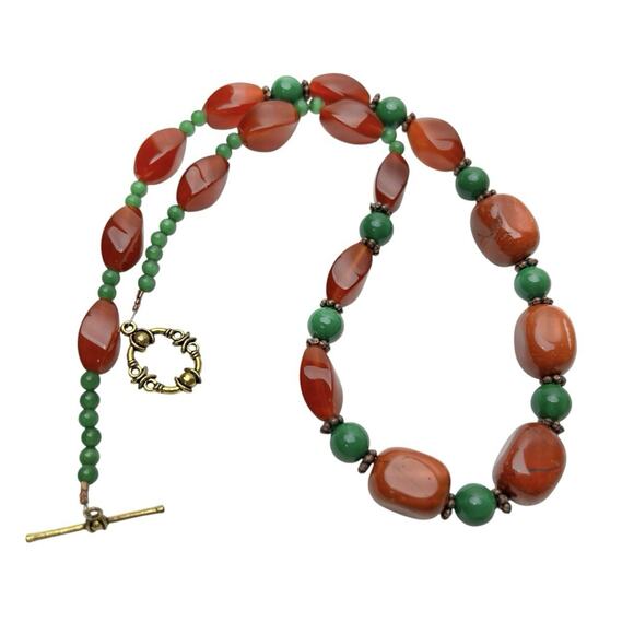 Glass Bead Fashion Necklace Orange Green Quartz Glossy Smooth Stones Artistic - Picture 4 of 10